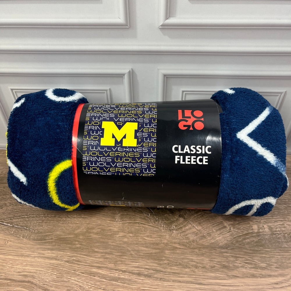 Michigan Wolverines Blanket Logo Brands 50x60 Navy Blue Classic‎ Fleece